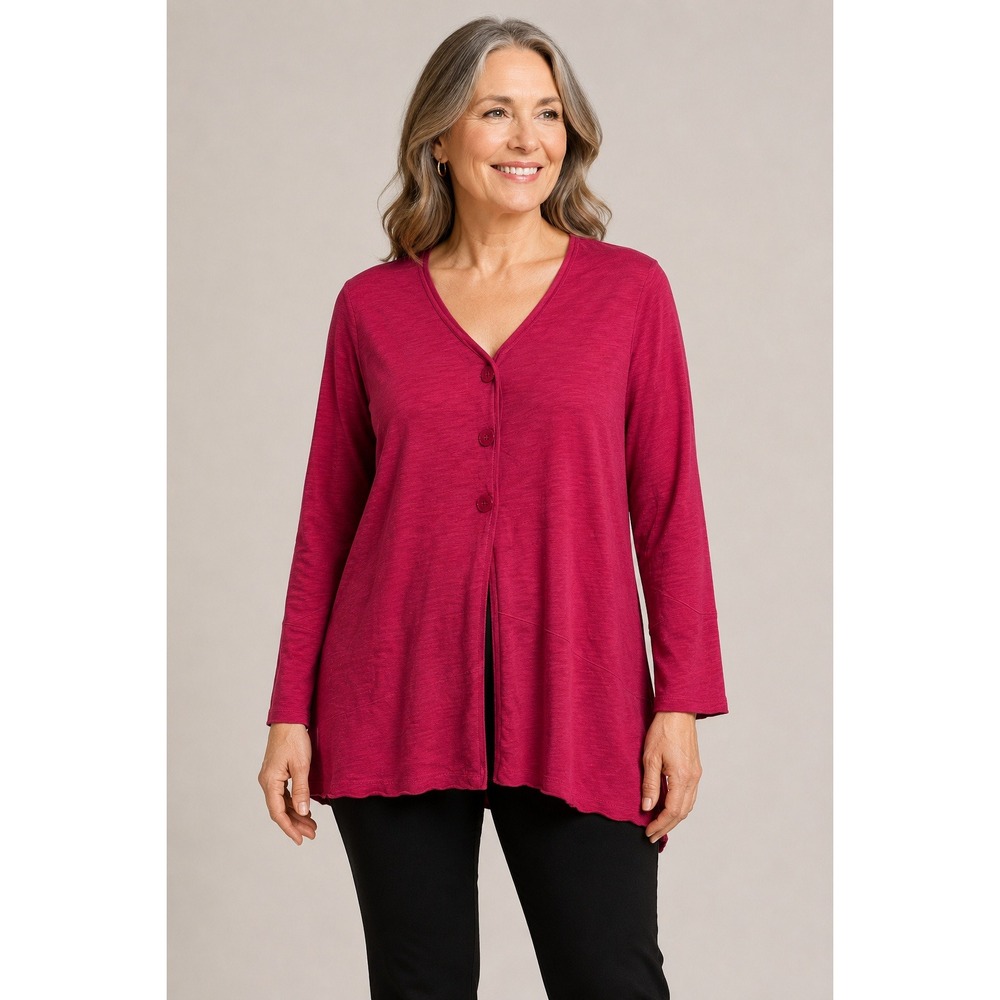 Habitat Blouse Women's Small Cardigan Knit V-Neck Button Casual Pink Red